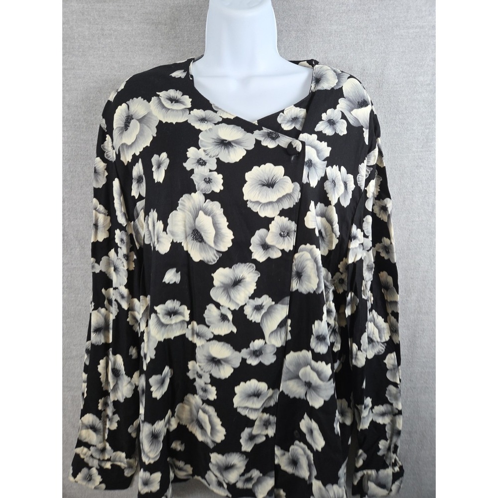 Sophisticates by Pendleton Plus Black Floral‎ Blouse 16W Vintage Whimsigoth NEW